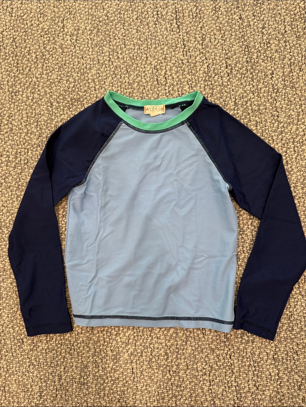 Kids Raglan Long Sleeve Tee in Light Blue & Navy with Mint Trim